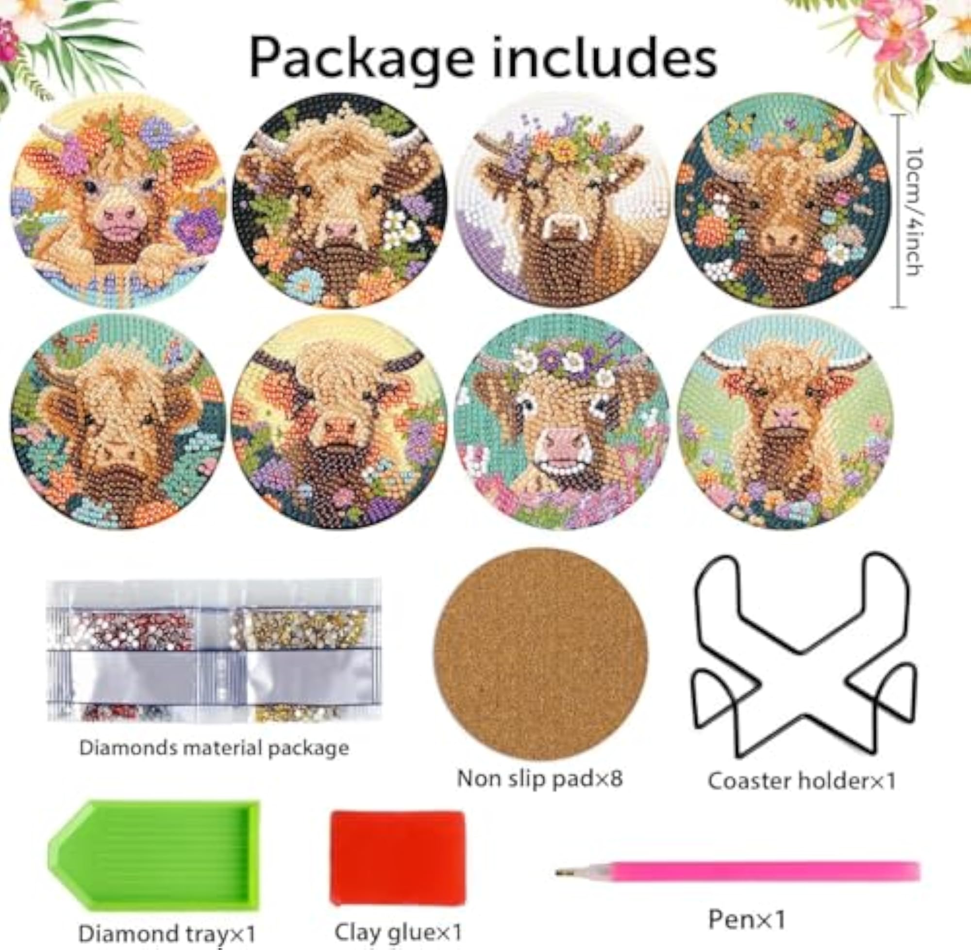 Cow Diamond Painting Coasters Kit for Home Decor